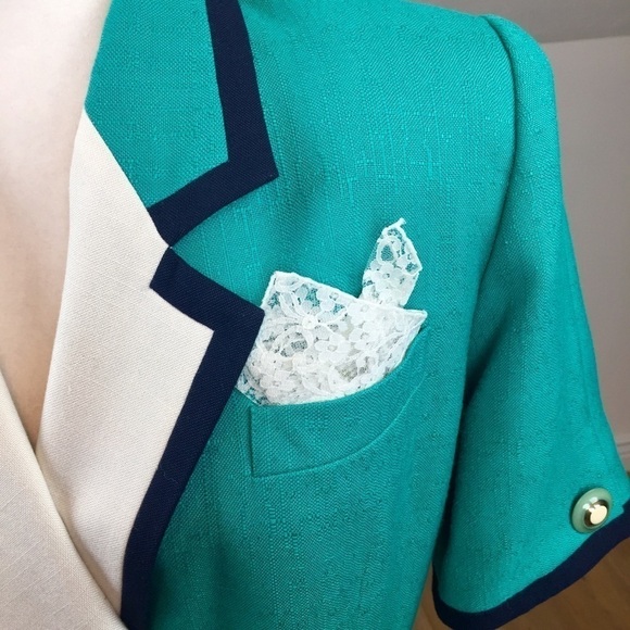 Vintage Turquoise Midi Dress with Navy Trim - Picture 5 of 12